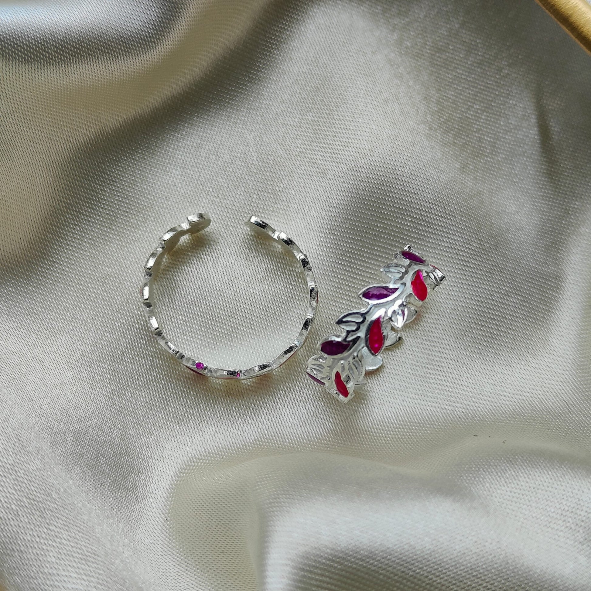 Pink Purple Adjustable Pure Silver Leaf Band Bohemian Foot Toe Ring