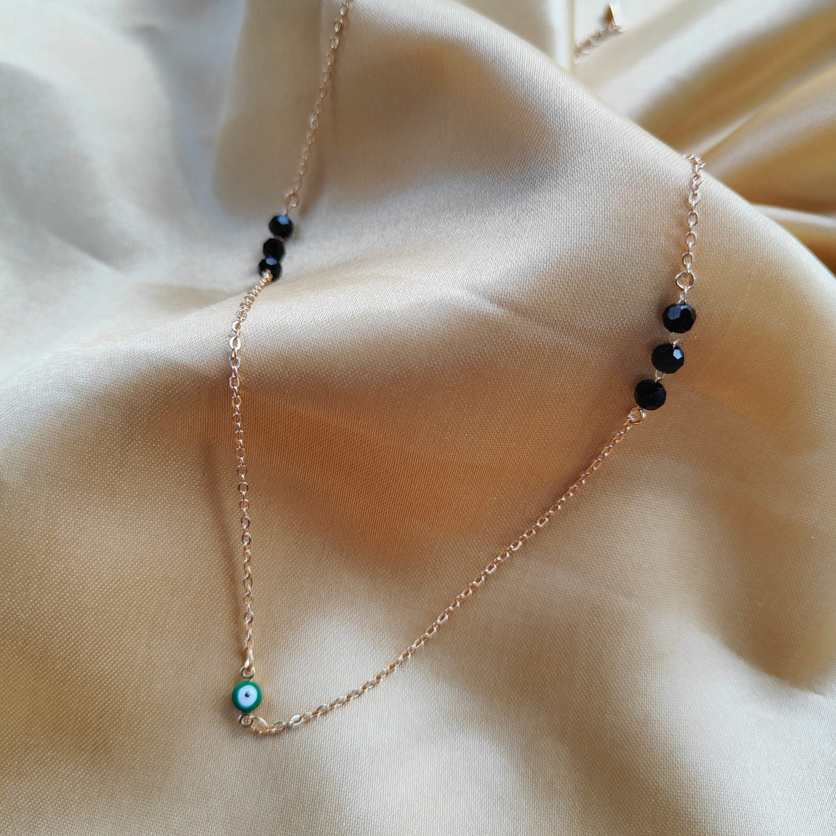 Silver Black Bead Evil Eye Minimalistic Mangalsutra Ethnic Nazar Necklace — Boho Jewellery UK | The Colourful Aura