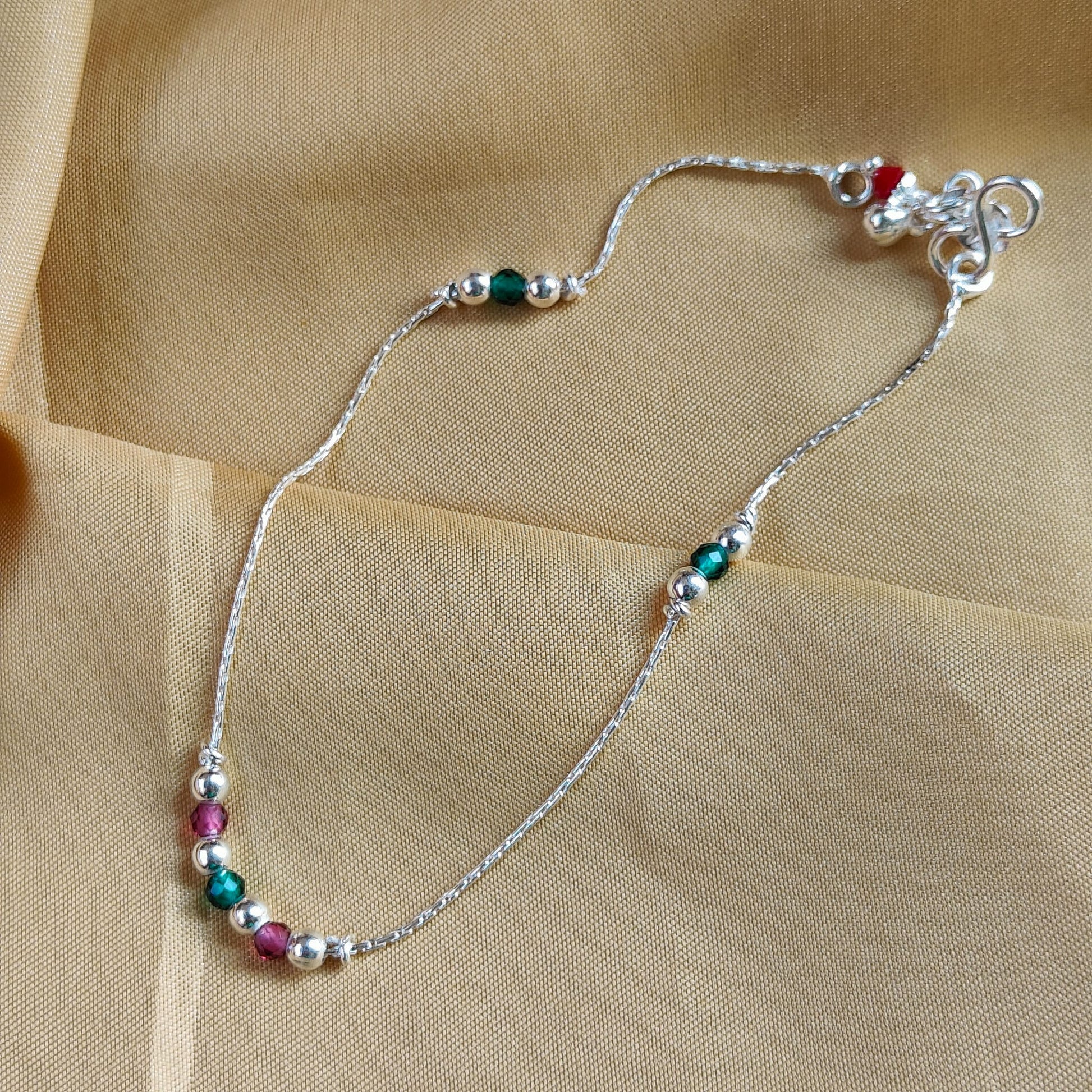 Sterling Silver Colourful beaded Summer Indie Boho Indian Payal Anklet