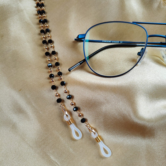 Black Beaded Sunglass Reading Eyeglass Lanyard Detachable Chain