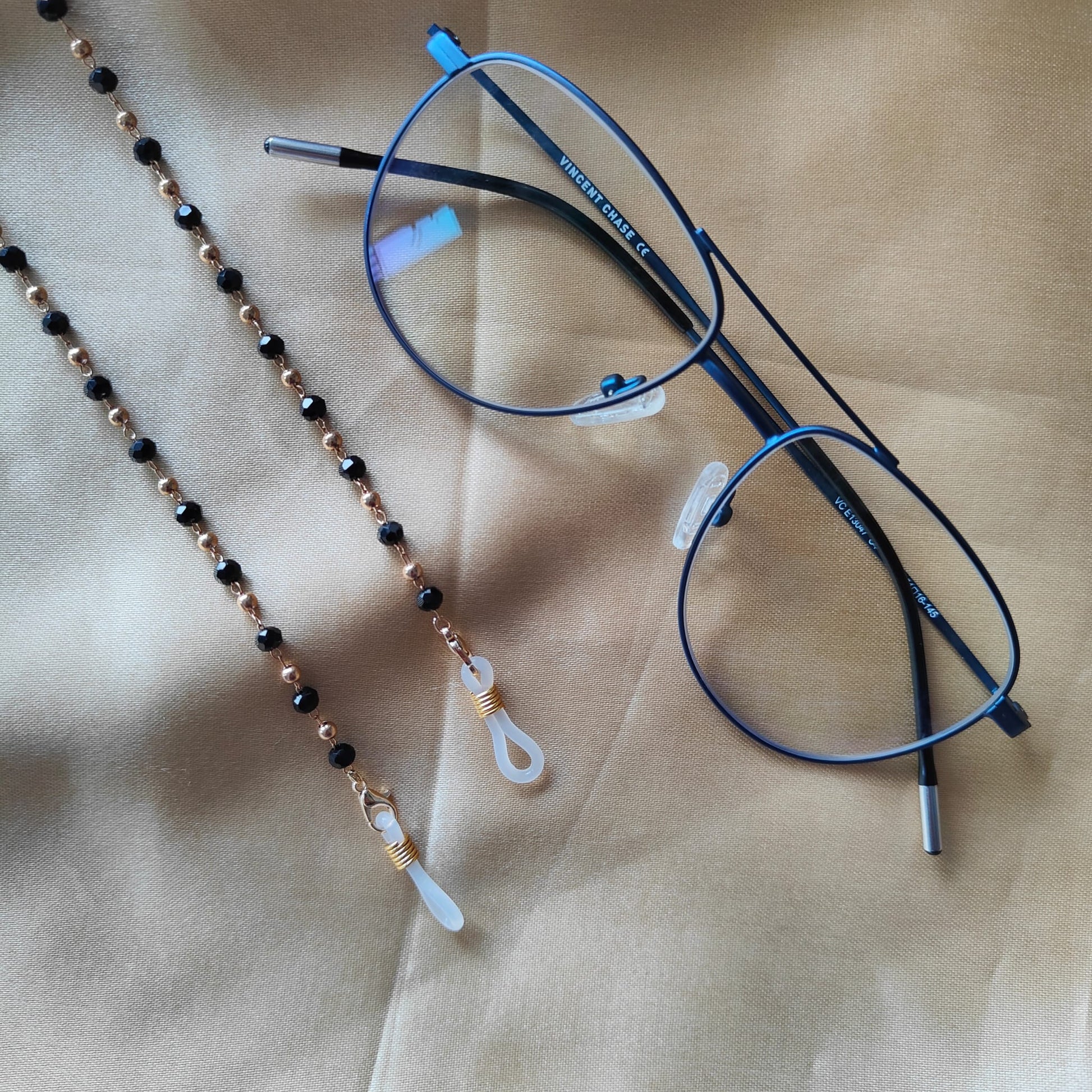 Black Beaded Sunglass Reading Eyeglass Lanyard Detachable Chain