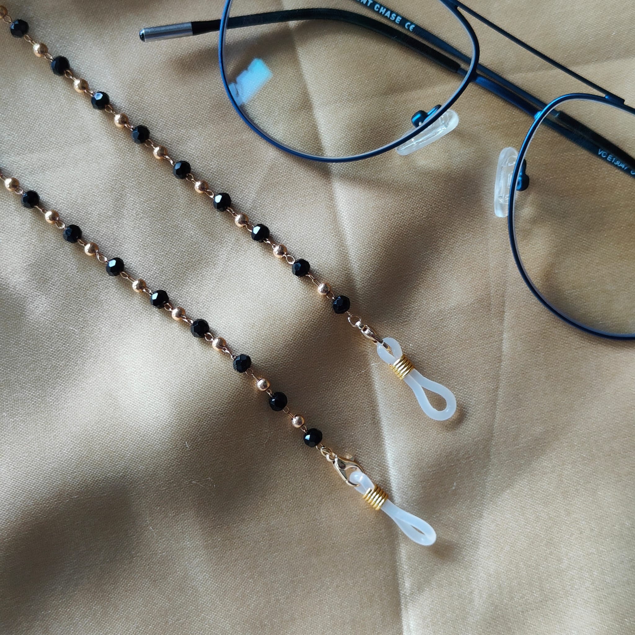 Black Beaded Sunglass Reading Eyeglass Lanyard Detachable Chain