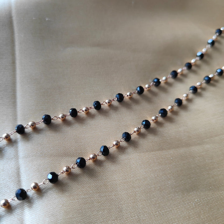 Silver Black Beaded Sunglass Reading Eyeglass Lanyard Detachable Chain (Close-up Detail) | The Colourful Aura