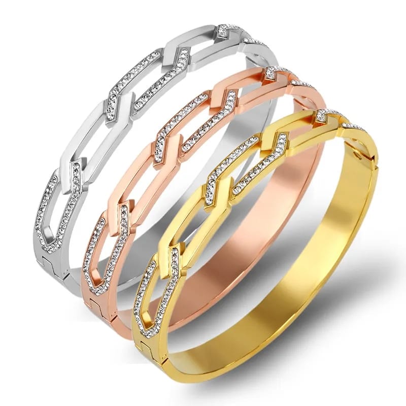 Hollow Cross Braided Zircon Chain Rhomb Design Wrist Bangle Bracelet