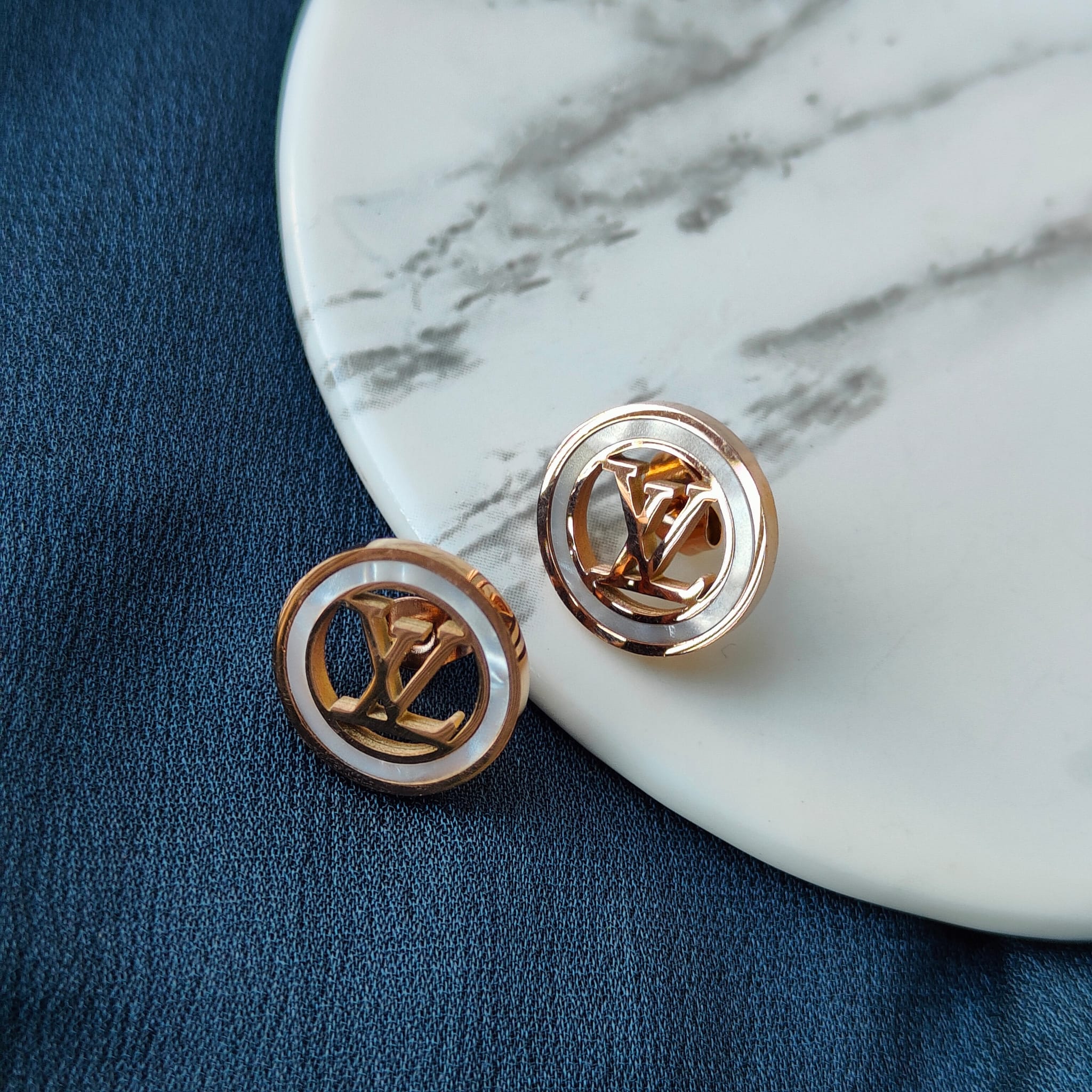 Large Round Elegant Rose Gold Plated Stud Earrings
