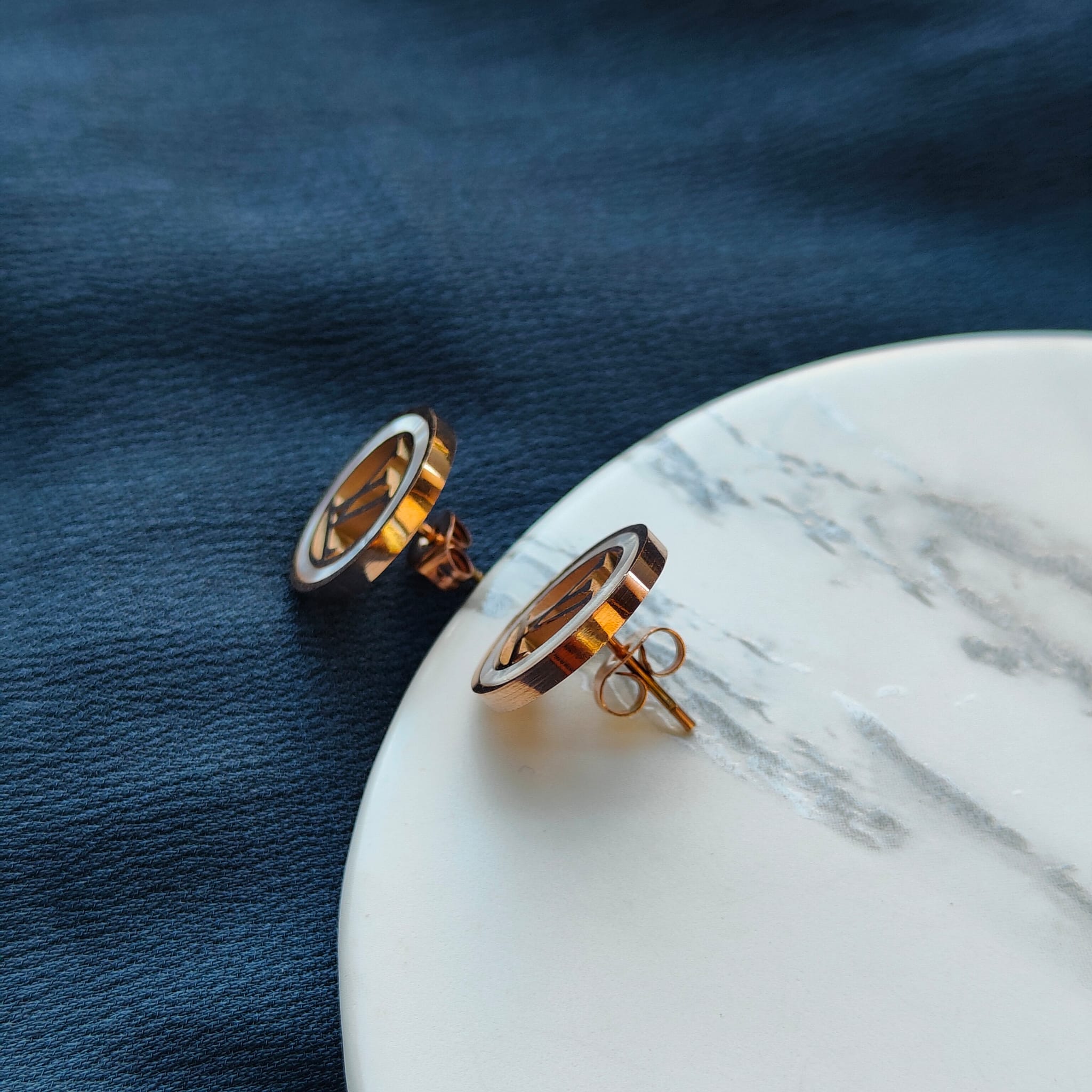 Large Round Elegant Rose Gold Plated Stud Earrings