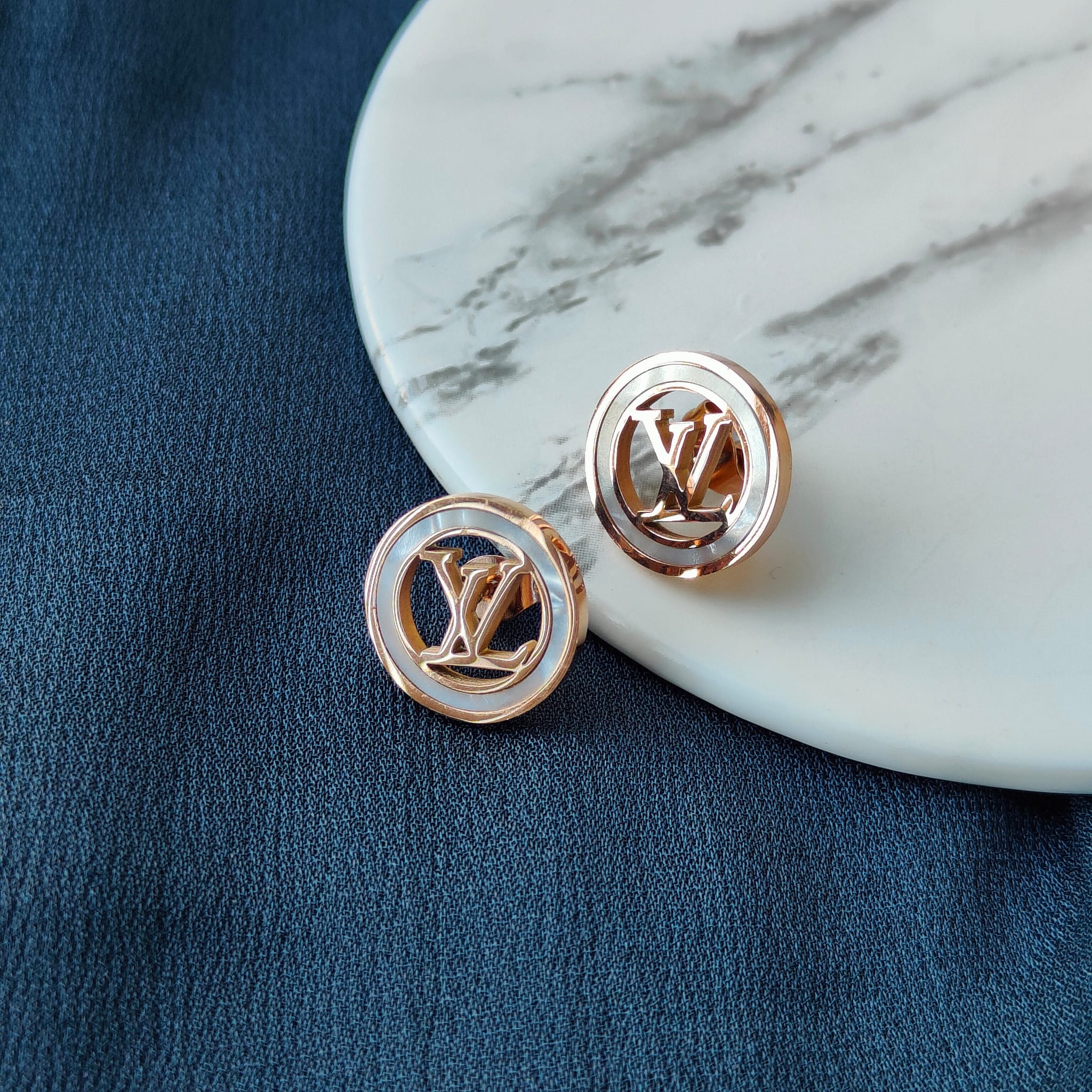 Large Round Elegant Rose Gold Plated Stud Earrings