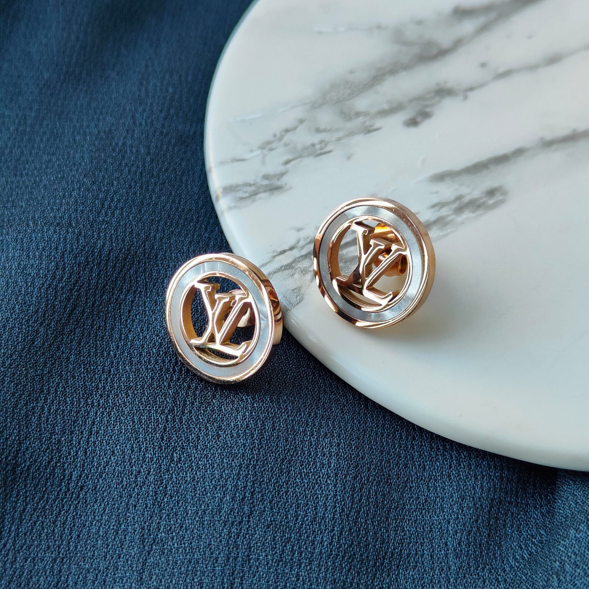 Large Round Elegant Rose Gold Plated Stud Earrings