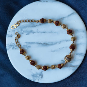 Indian Shiva Rudraksha Gold Beaded Hindu Bracelet (Close-up Detail) | The Colourful Aura