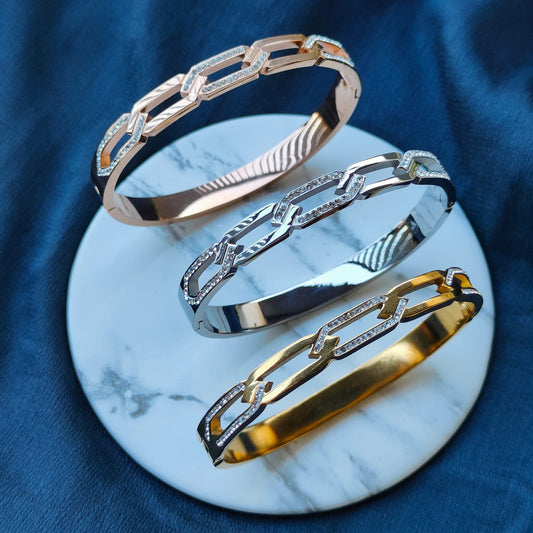 Hollow Cross Braided Zircon Chain Rhomb Design Wrist Bangle Bracelet