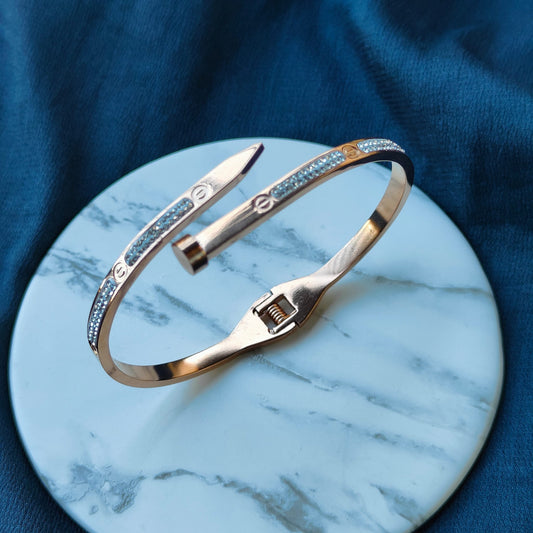 18ct Rose Gold Zircon Luxury Cuff Wrist Bangle Bracelet