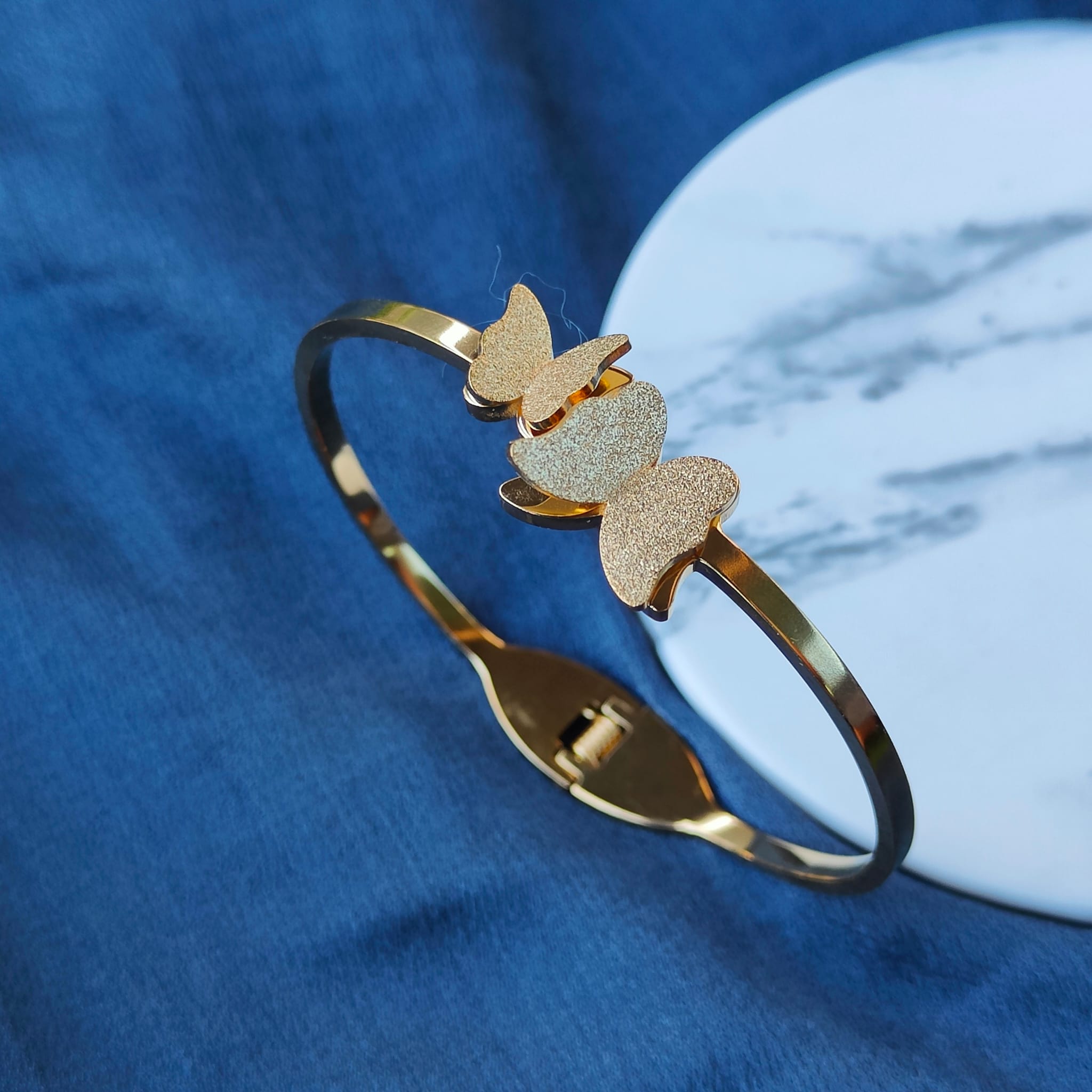 Two Butterfly Animal Themed Slim Magnetic Design Bangle Bracelet