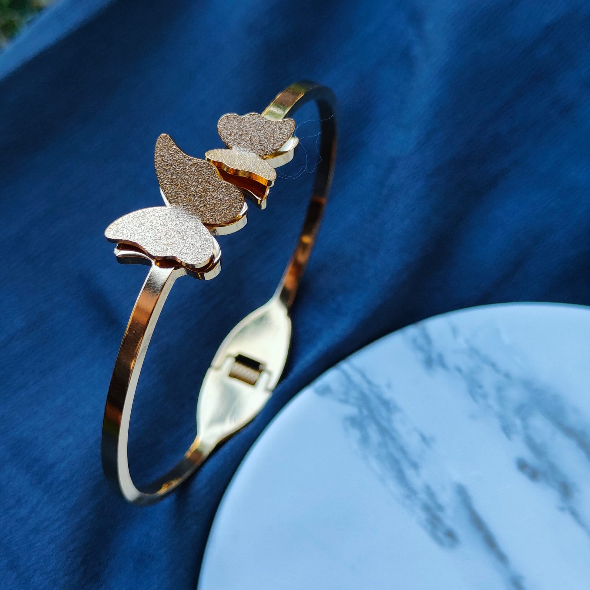 Two Butterfly Animal Themed Slim Magnetic Design Bangle Bracelet