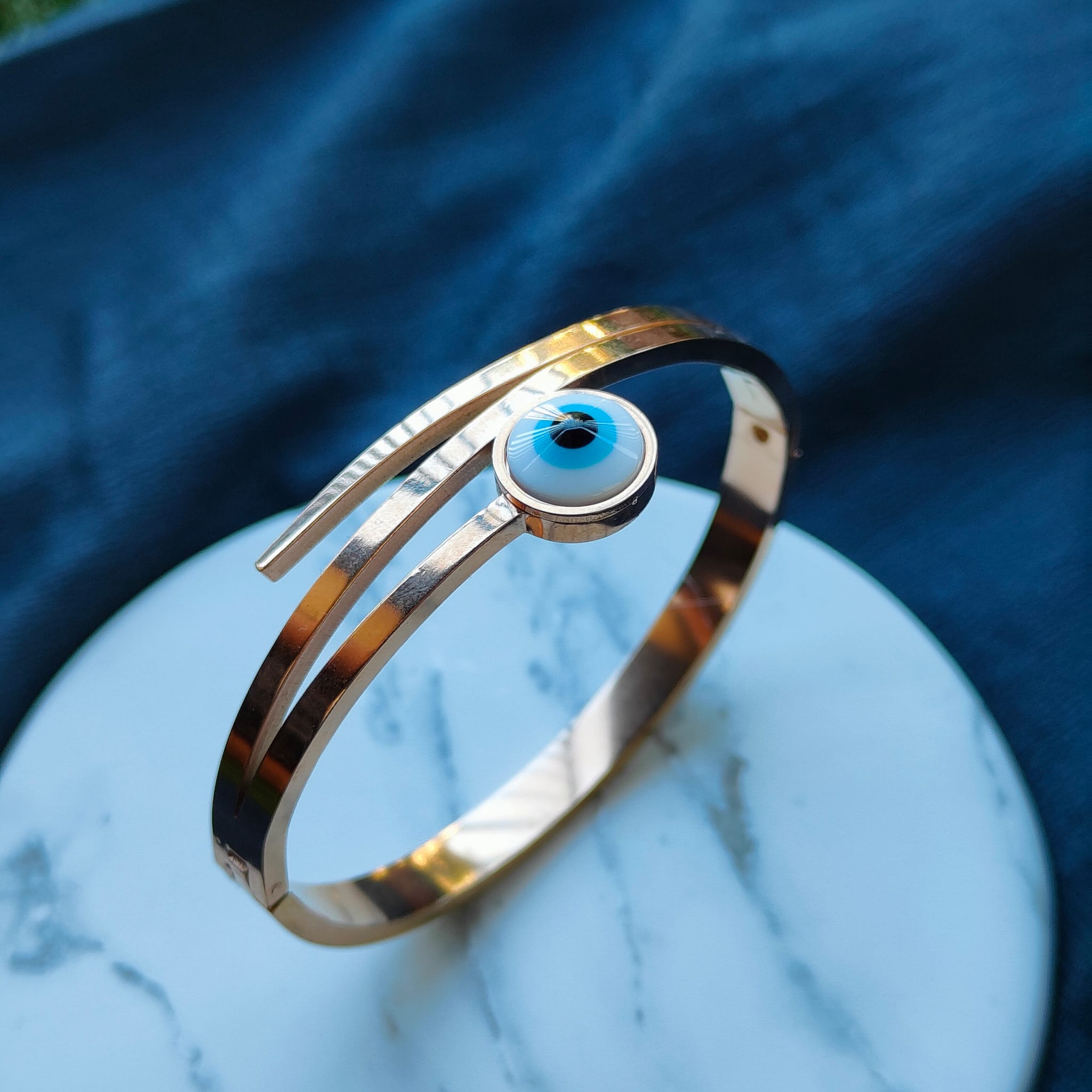 Round Evil Eye 18ct Rose Gold Multilayer Turkish Antique Armlet Bangle Bracelet