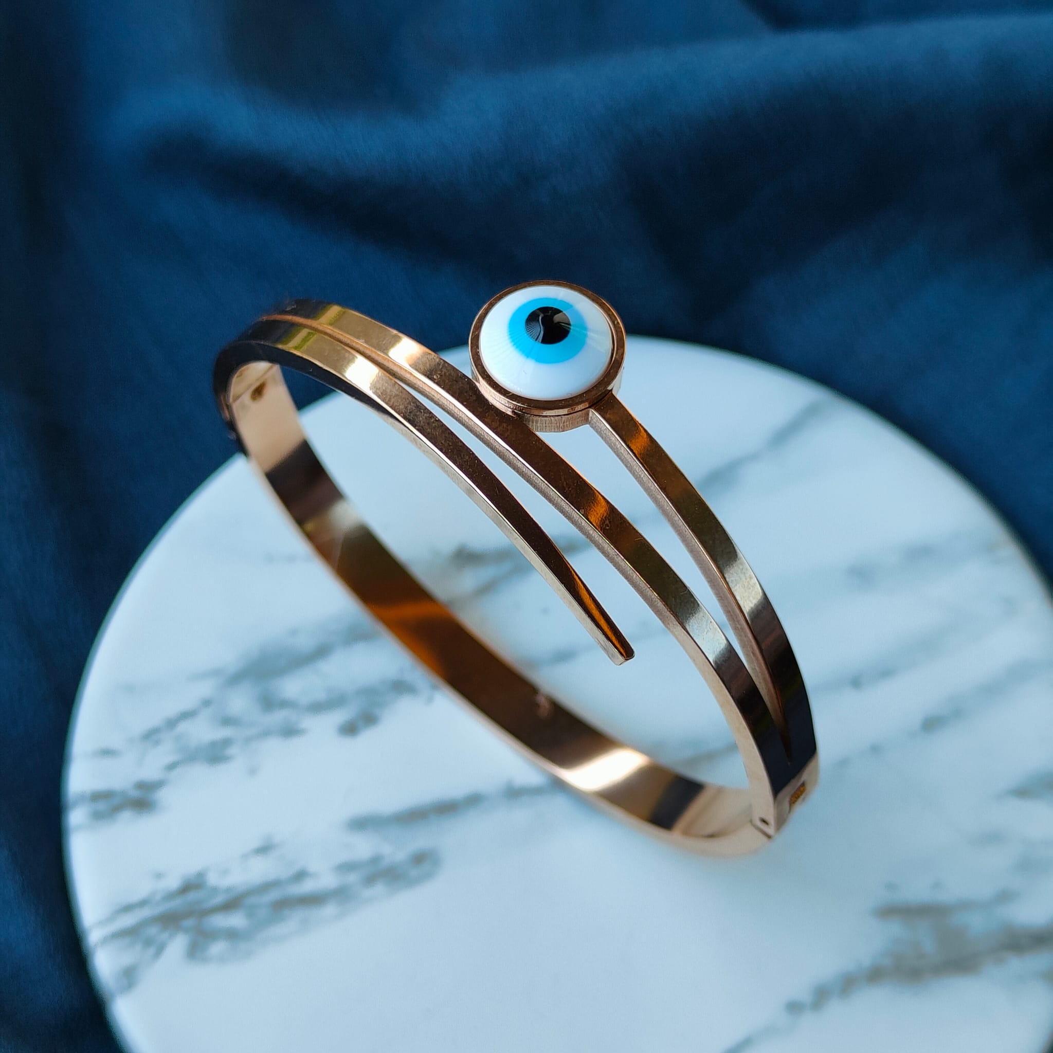 Round Evil Eye 18ct Rose Gold Multilayer Turkish Antique Armlet Bangle Bracelet