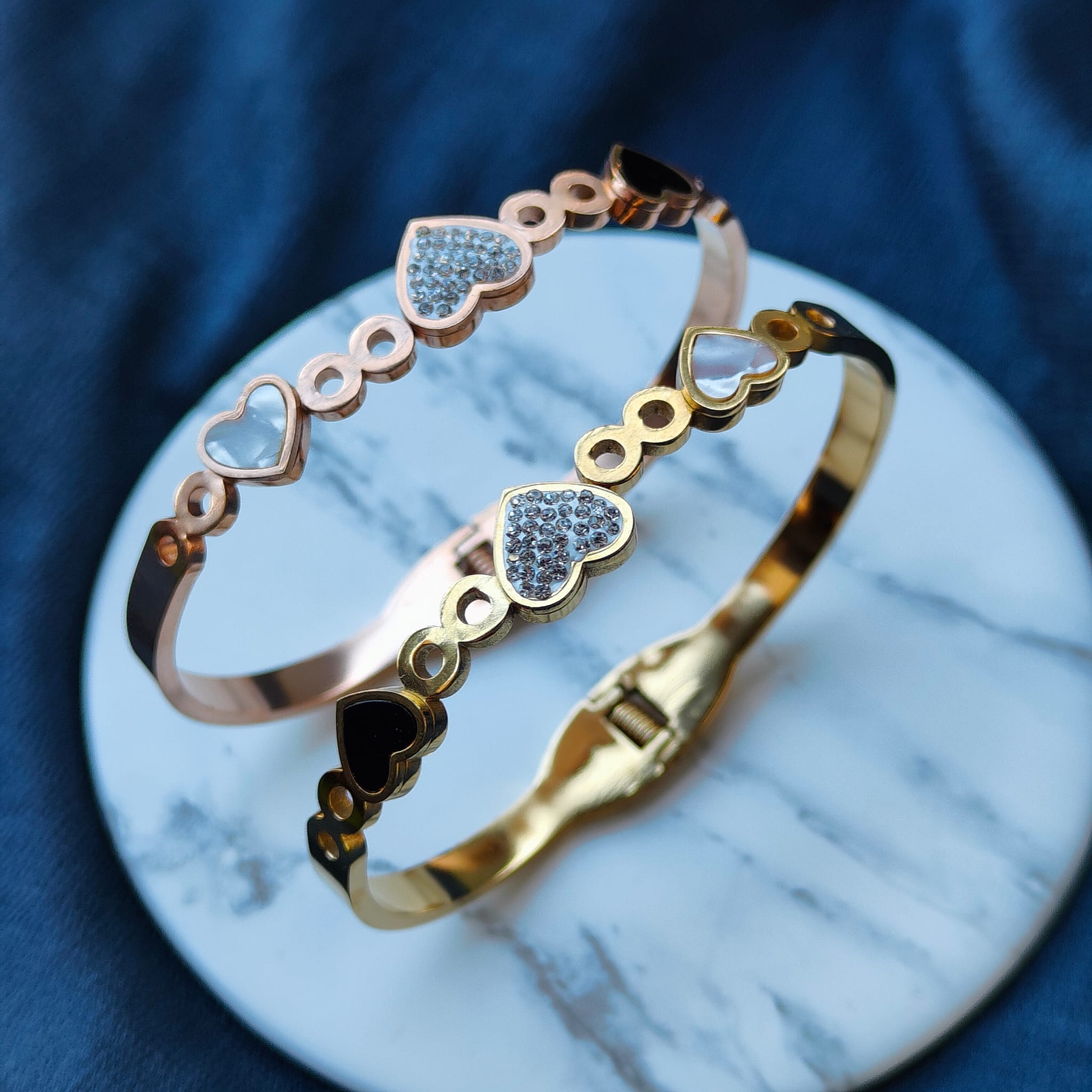 Three Heart Shape Zircon Couple Love Fashion Open Bangle Bracelet