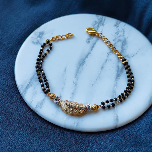 Indian Nazaria Gold Leaf Charm Bead Mangalsutra Bracelet