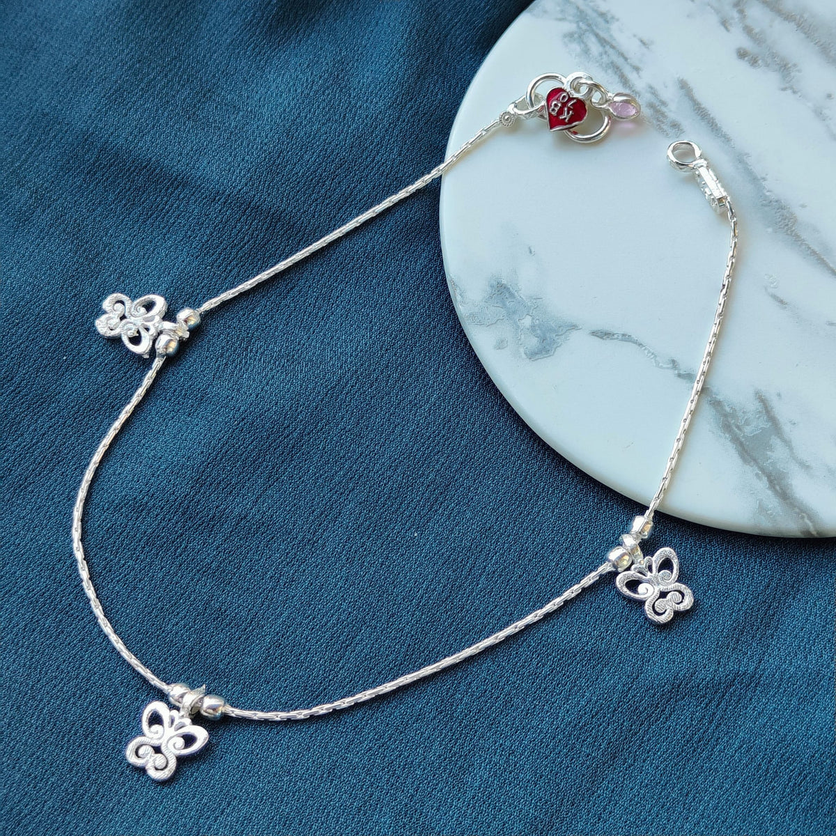 Only One Pure Silver Butterfly Charm Dangle Thin Chain Asian Indian Payal — Boho Jewellery UK | The Colourful Aura