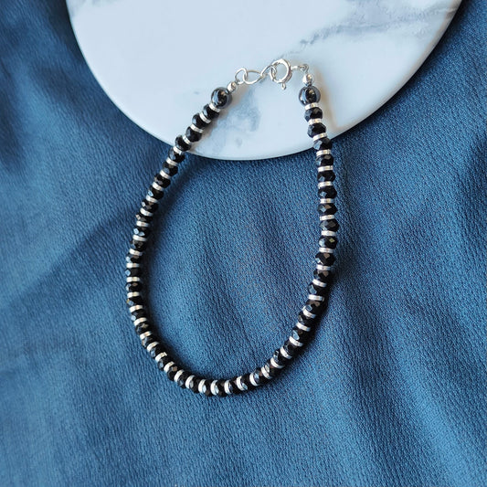 925 Silver Black Beaded Nazar Chain Indian Asian Thin Bracelet