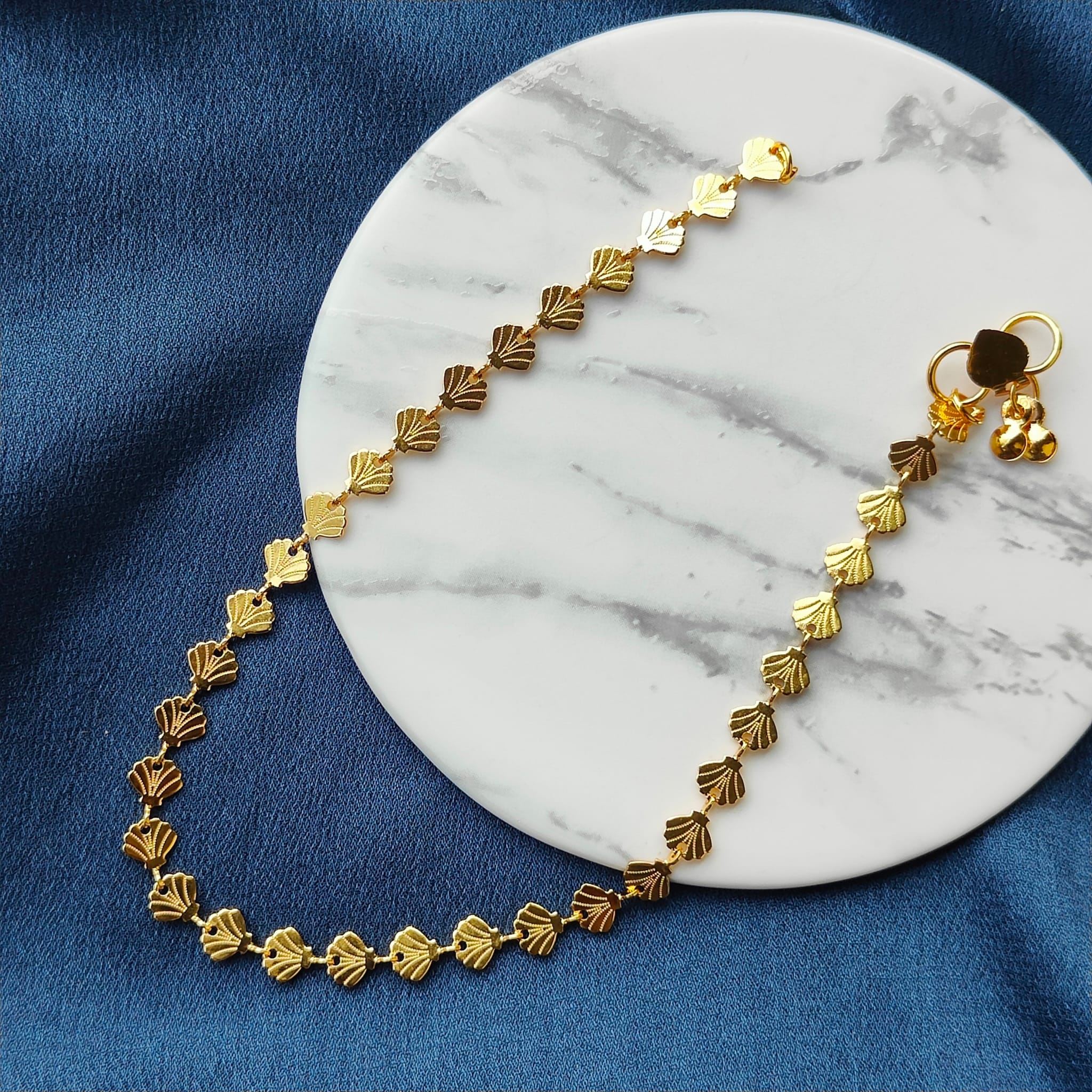 Golden Brass Fan Charm Minimalist Thin Slim Foot Payal Anklet