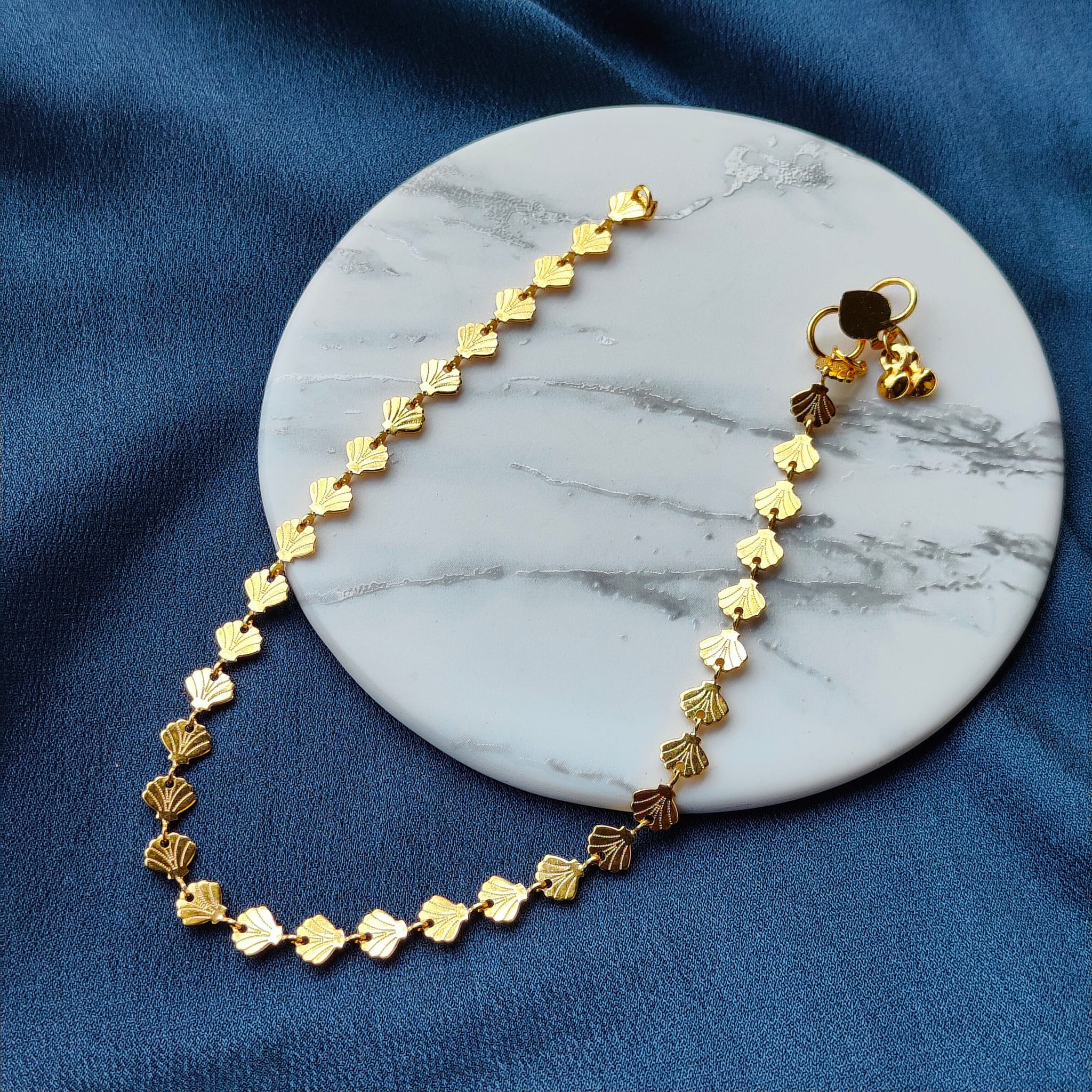 Golden Brass Fan Charm Minimalist Thin Slim Foot Payal Anklet