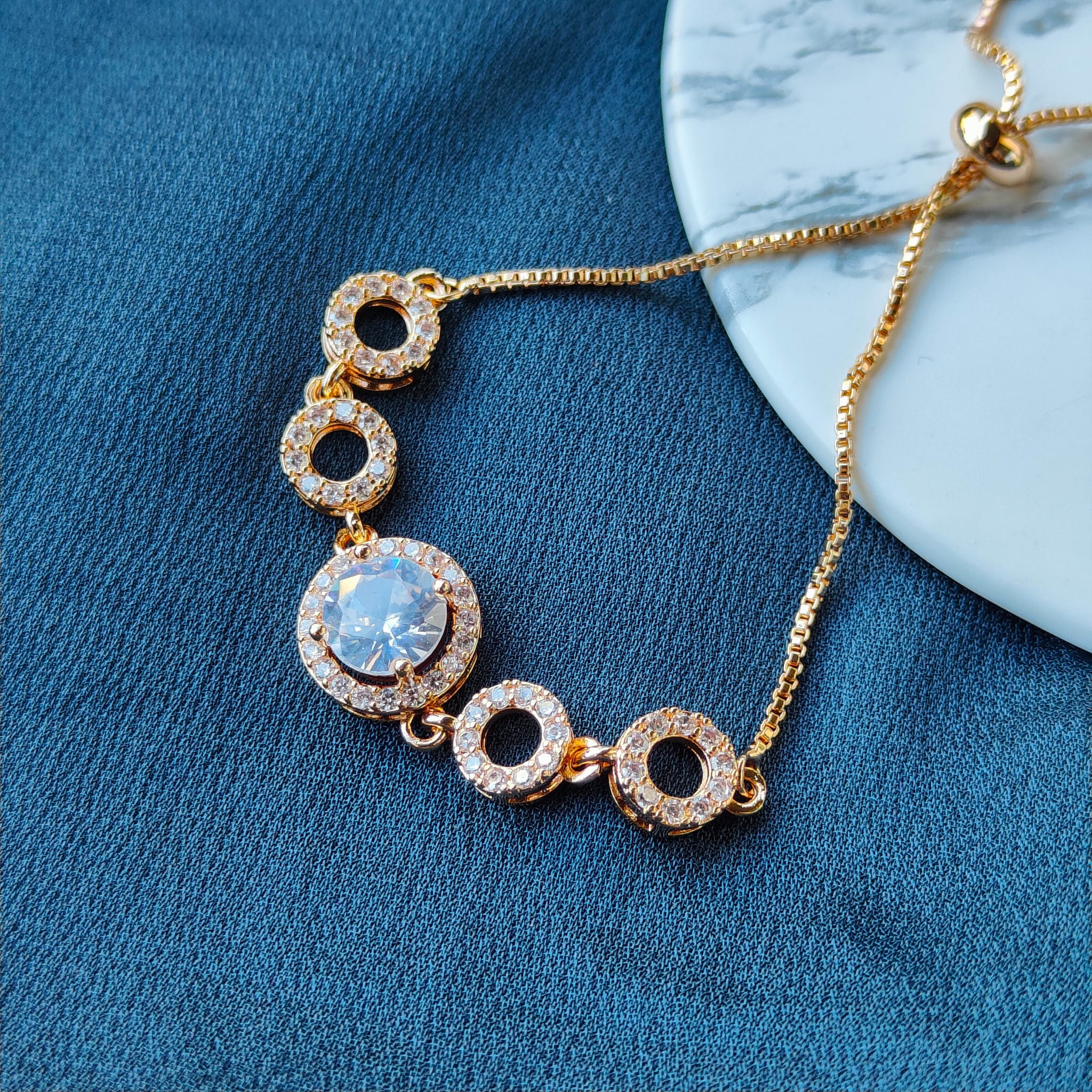 Large Round Zircon Adjustable Slider Bead Indian Bracelet