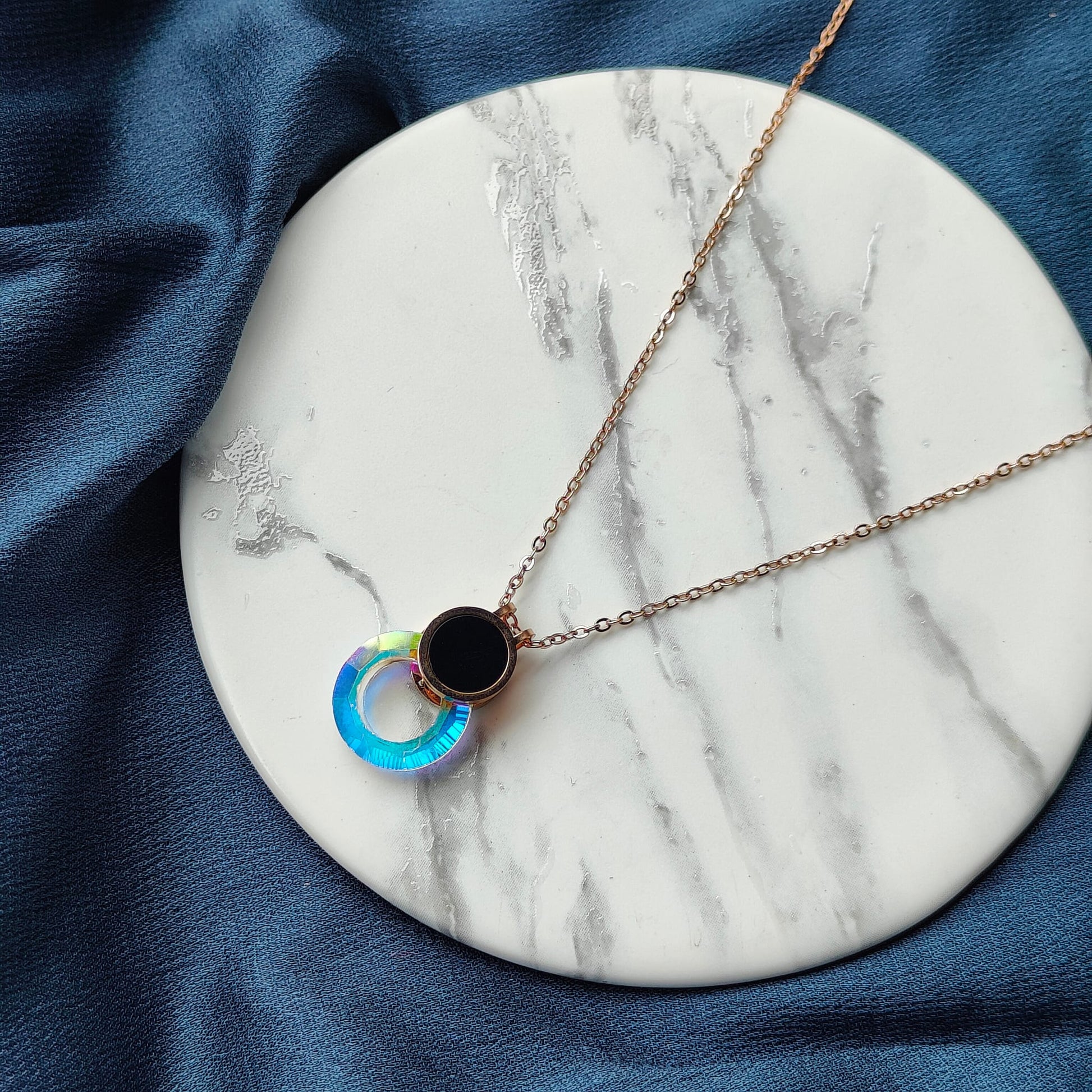 White Enamel Round Colourful Disc Gold Brass Pendant Necklace