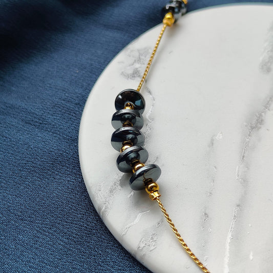 Black and Gold Round Pearl Boho Slim Long Elegant Necklace
