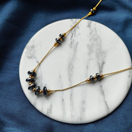 Black and Gold Round Pearl Boho Slim Long Elegant Necklace