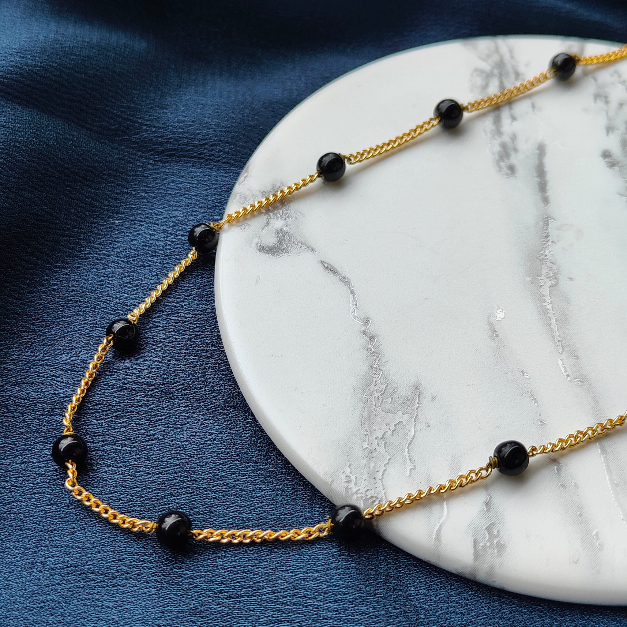 Small Gold Black Pearl Everyday Unisex Beaded Choker Necklace