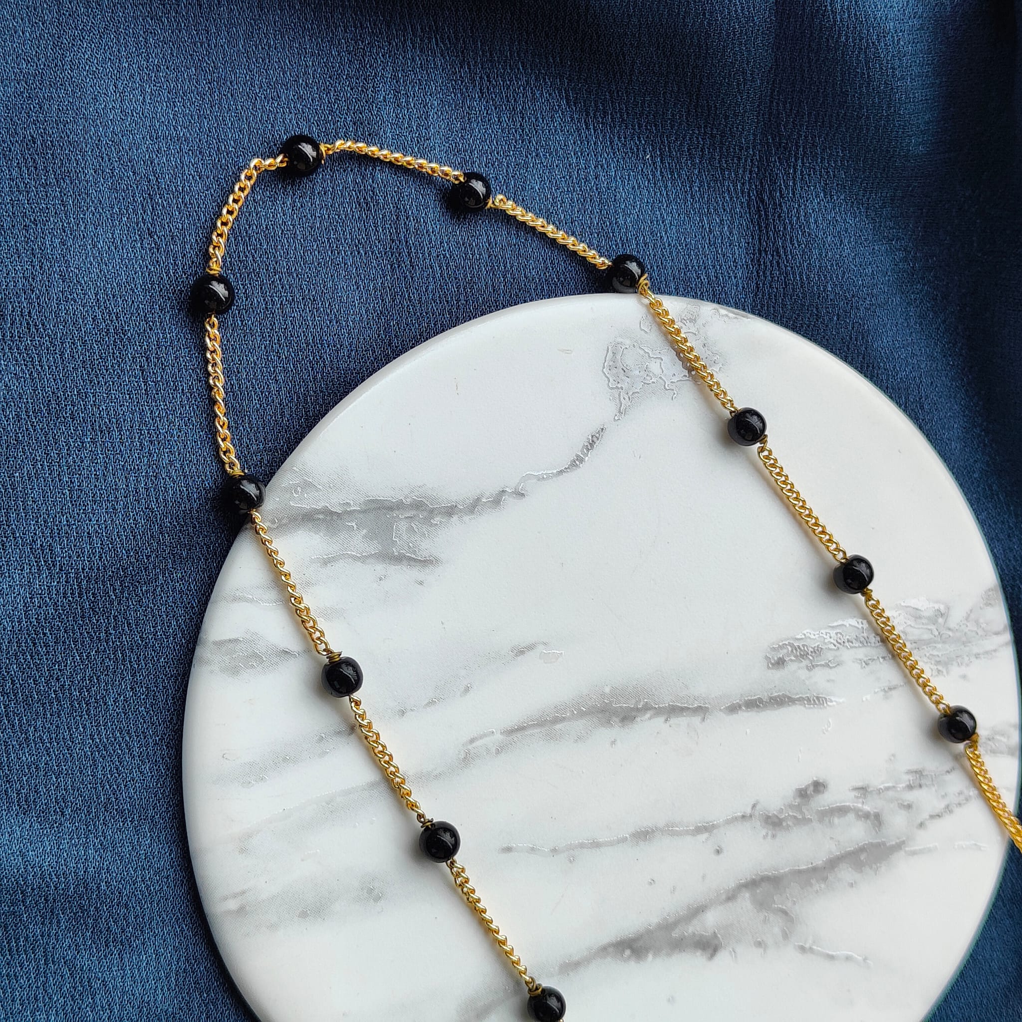 Small Gold Black Pearl Everyday Unisex Beaded Choker Necklace
