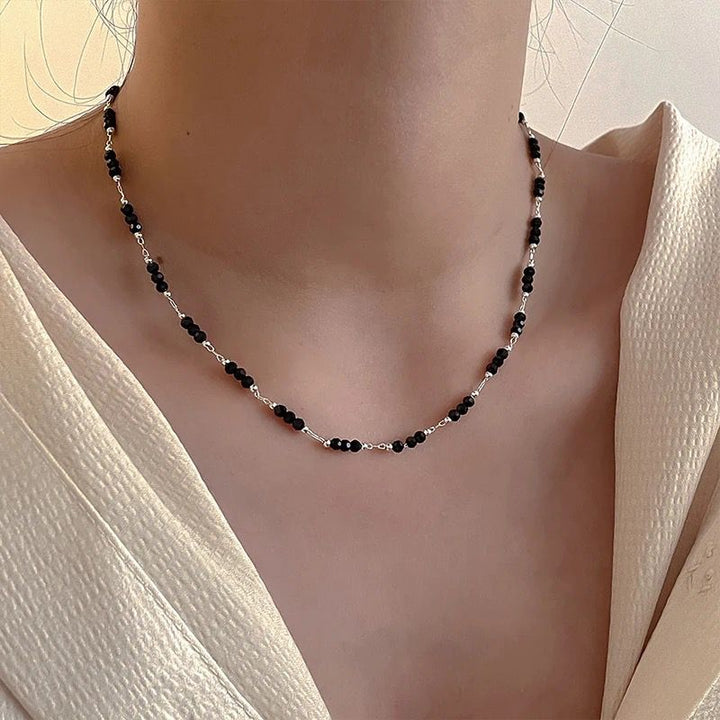 Silver Handmade Black Crystal Beaded Indian Asian Nazar Mangalsutra Choker (Close-up Detail) | The Colourful Aura