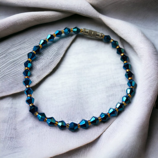 Blue Gold Crystal Beaded Sparkle minmalist Elegant Bracelet