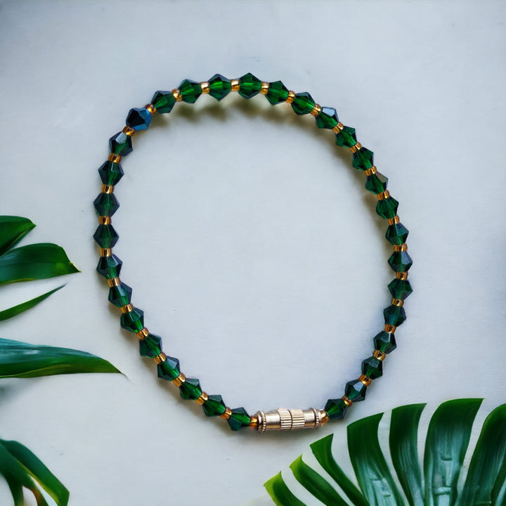Green Mutlicolour Gold Crystal Beaded Sparkle minmalist Elegant Bracelet (Close-up Detail) | The Colourful Aura