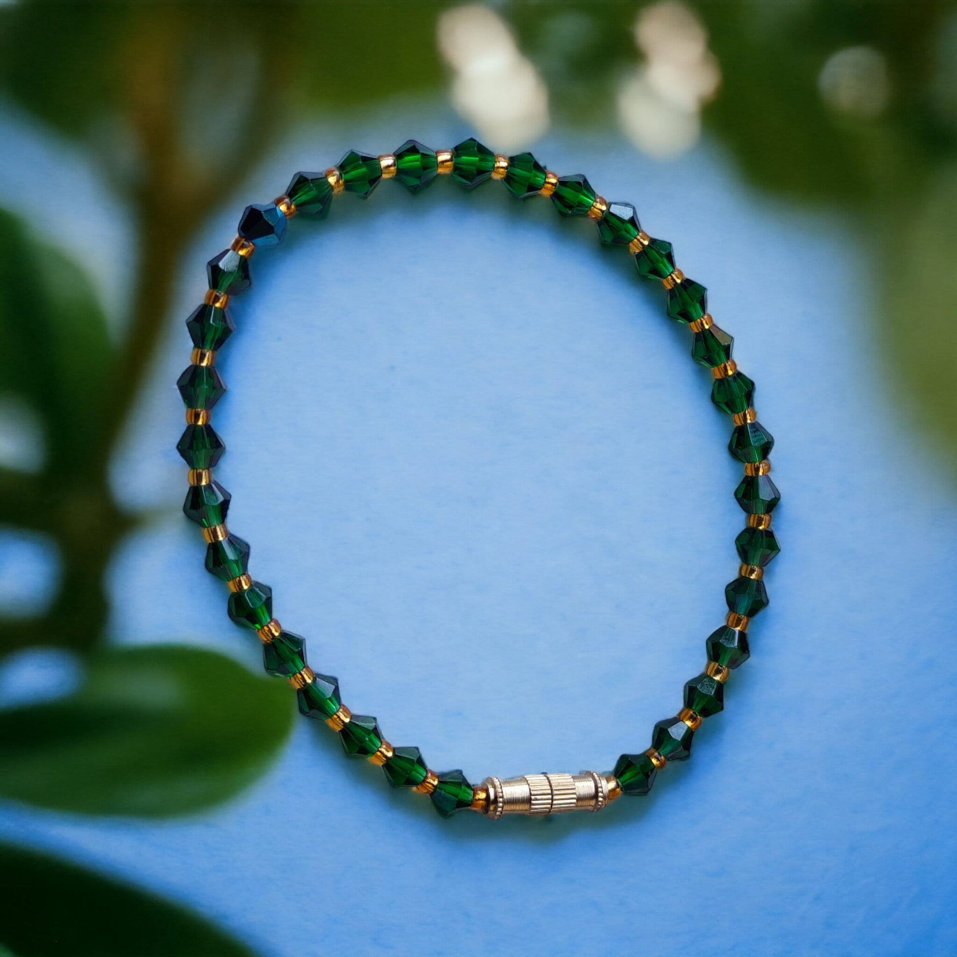 Green Gold Crystal Beaded Sparkle minmalist Elegant Bracelet