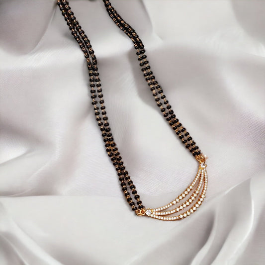 Indian Half Moon Three Layered Zircon Nazaria Mangalsutra Black Beads Necklace
