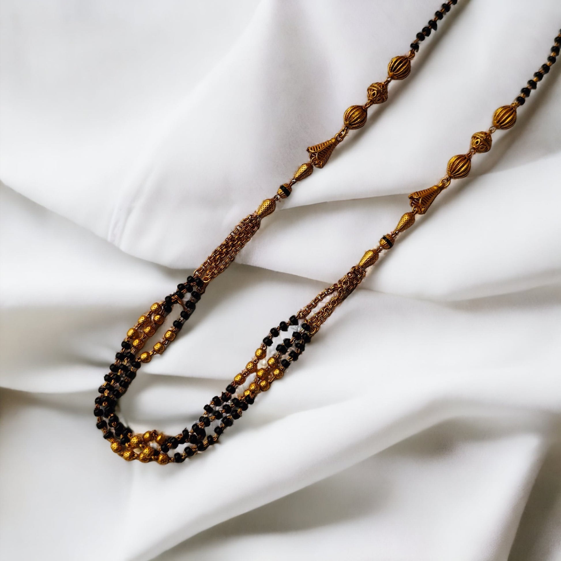 Multi Strand Gold Black Beaded Indian Asian Nazar Mangalsutra Choker Necklace