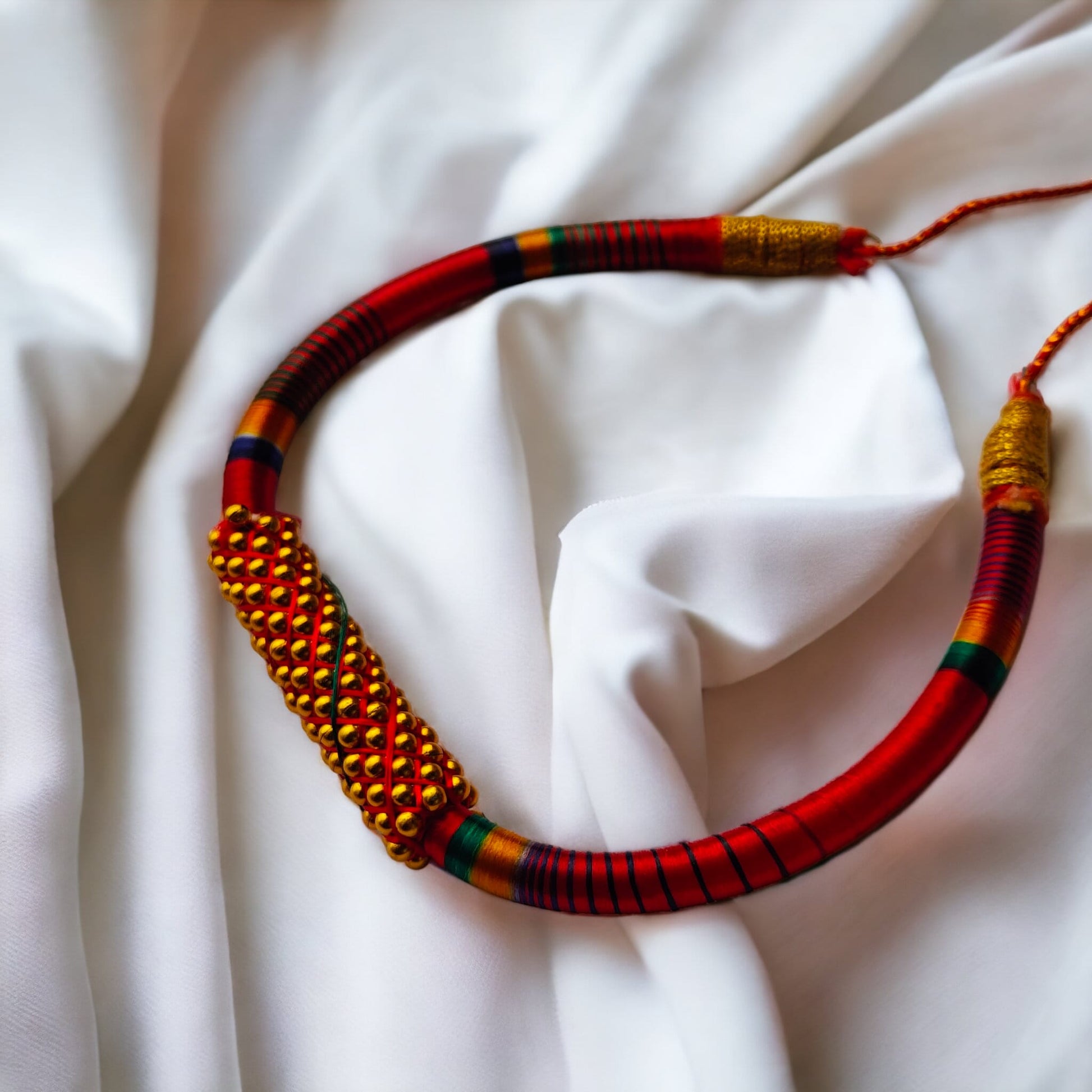Colourful Rainbow Silk Thread Handmade Adjustable Choker Bangle and Earring Set
