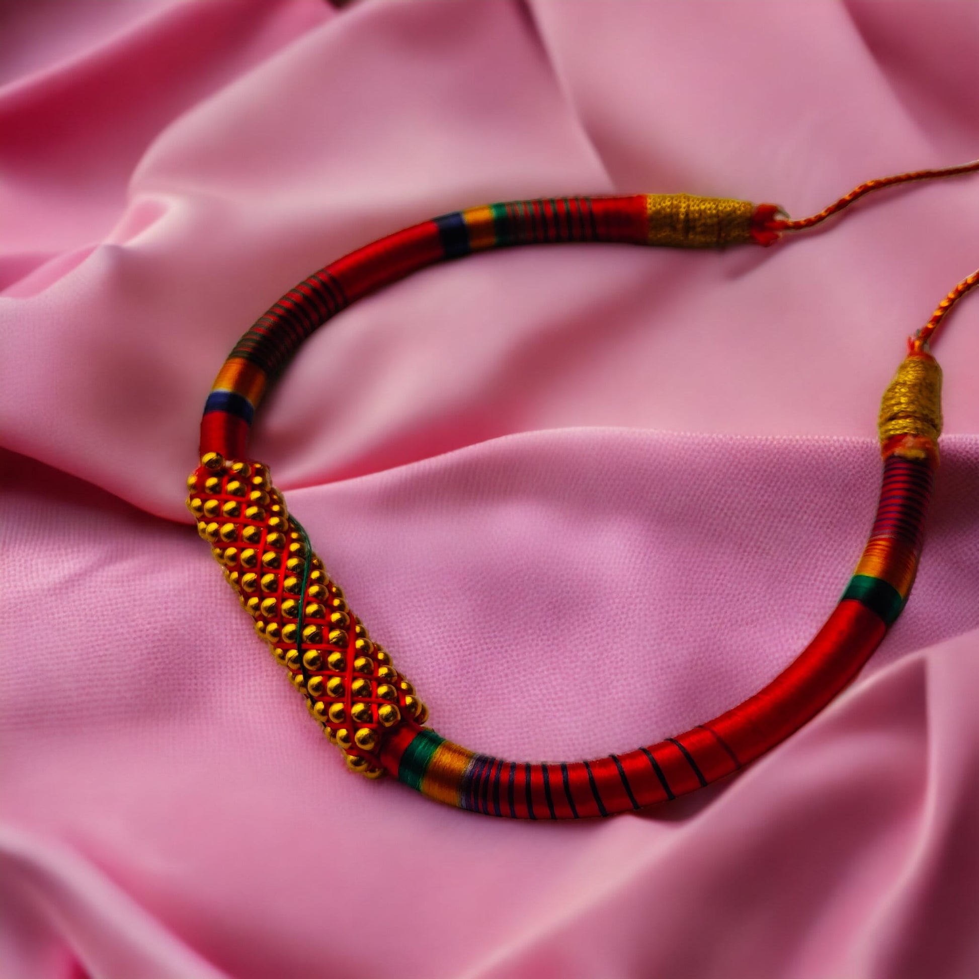 Colourful Rainbow Silk Thread Handmade Adjustable Choker Bangle and Earring Set