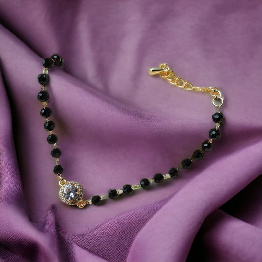 Indian Black Crystal Beads Round Zircon Mangalsutra Nazar Bracelet