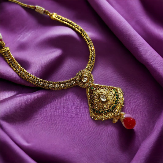 Gold Plated Traditional Indian Asian Wedding Pendant Necklace and Earring Set