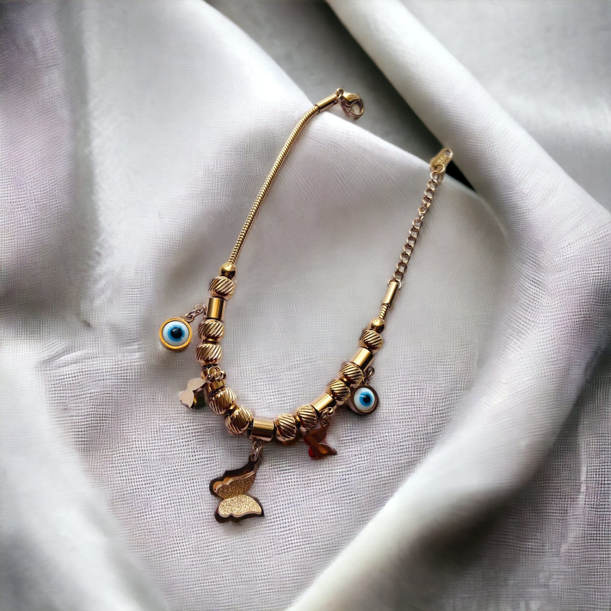 Rose Gold Evil Eye Butterfly Dangle Charms Animal Dangly Bracelet