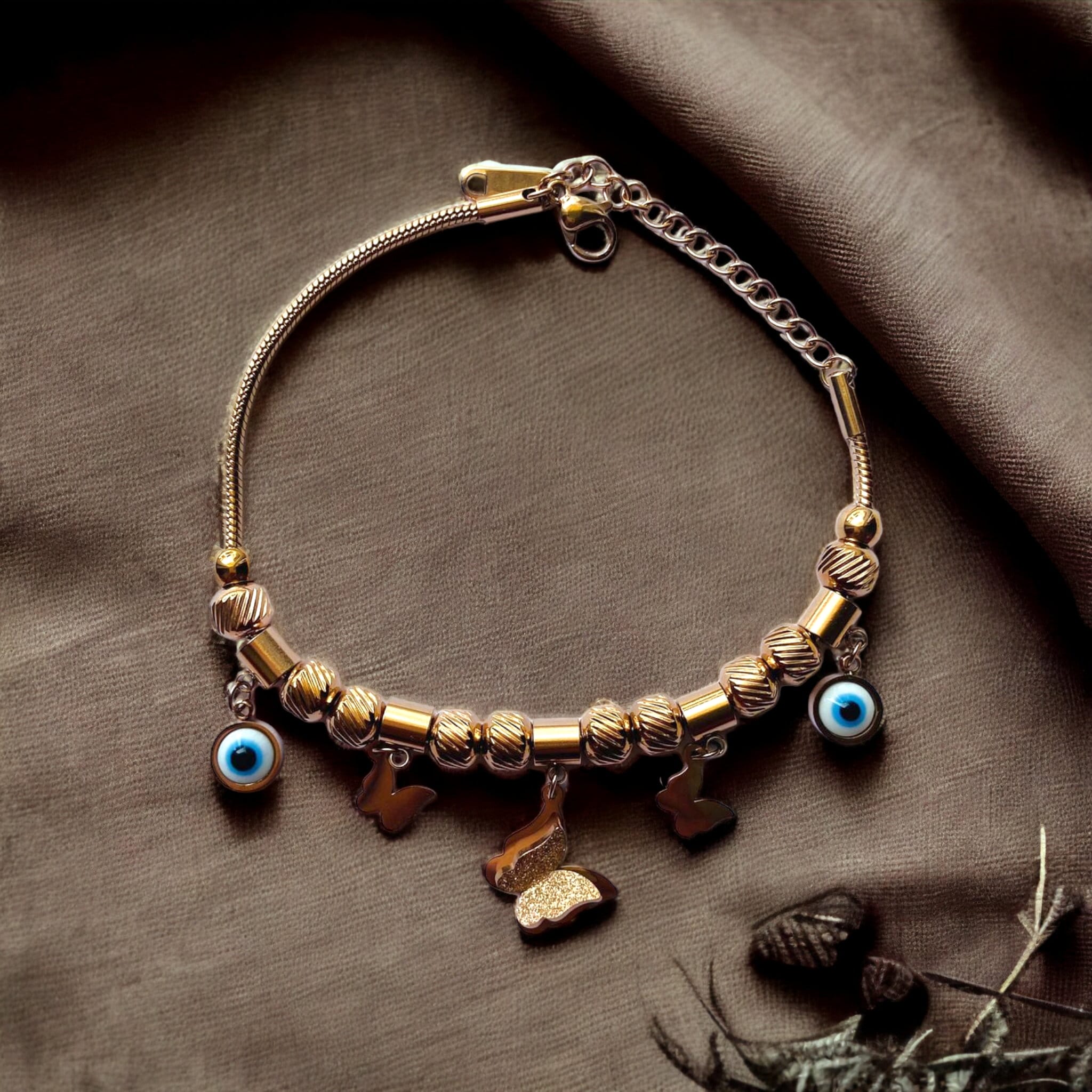 Rose Gold Evil Eye Butterfly Dangle Charms Animal Dangly Bracelet
