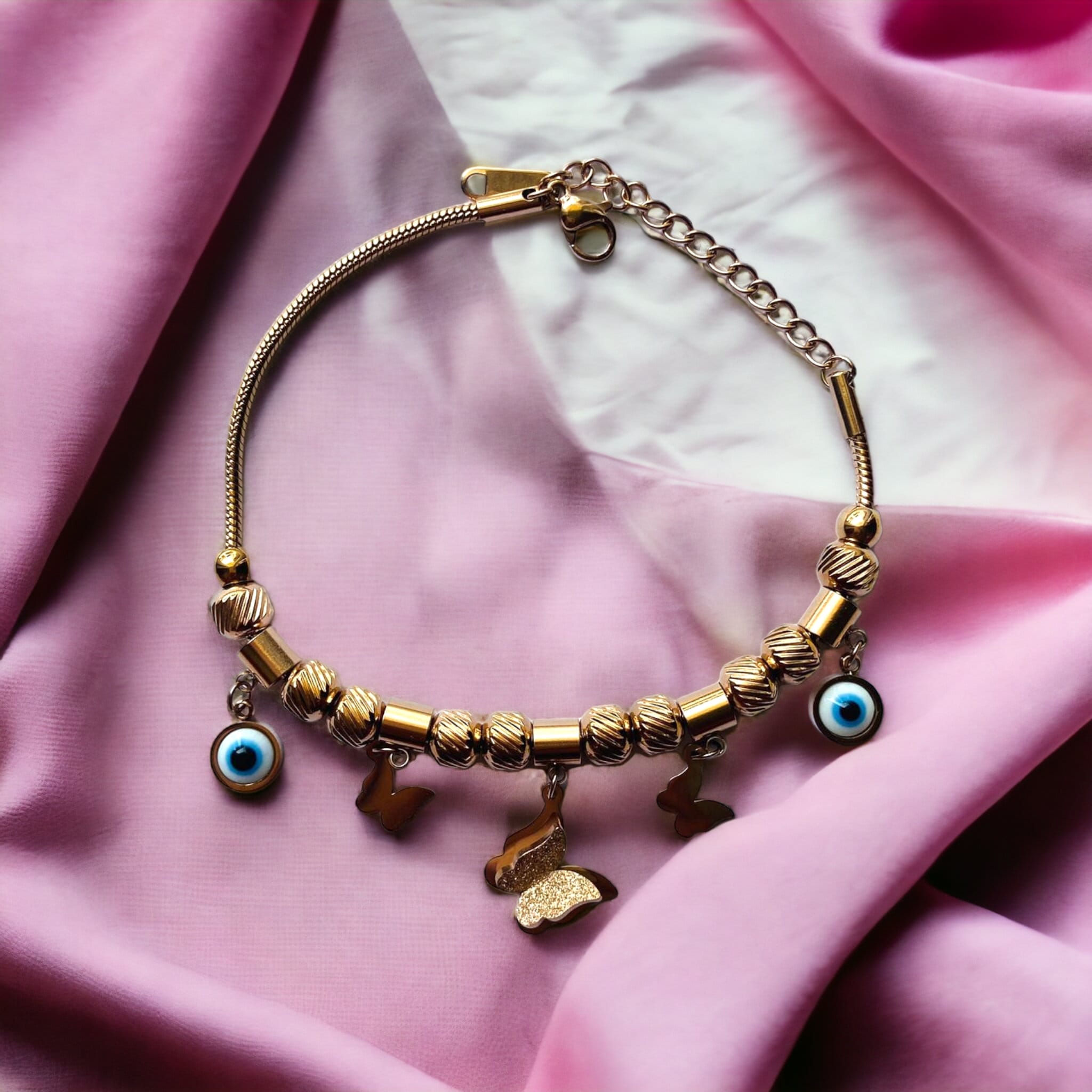 Rose Gold Evil Eye Butterfly Dangle Charms Animal Dangly Bracelet