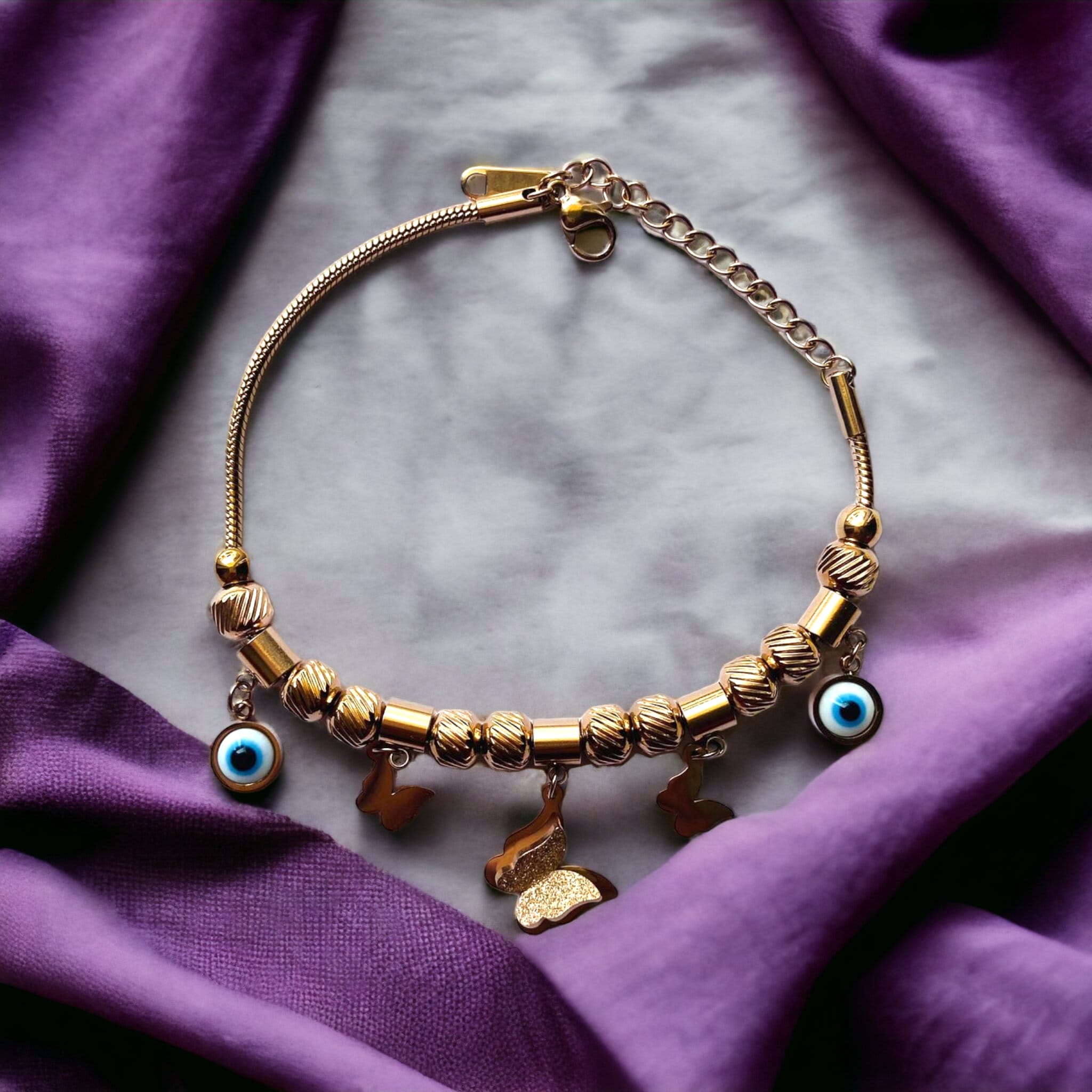 Rose Gold Evil Eye Butterfly Dangle Charms Animal Dangly Bracelet