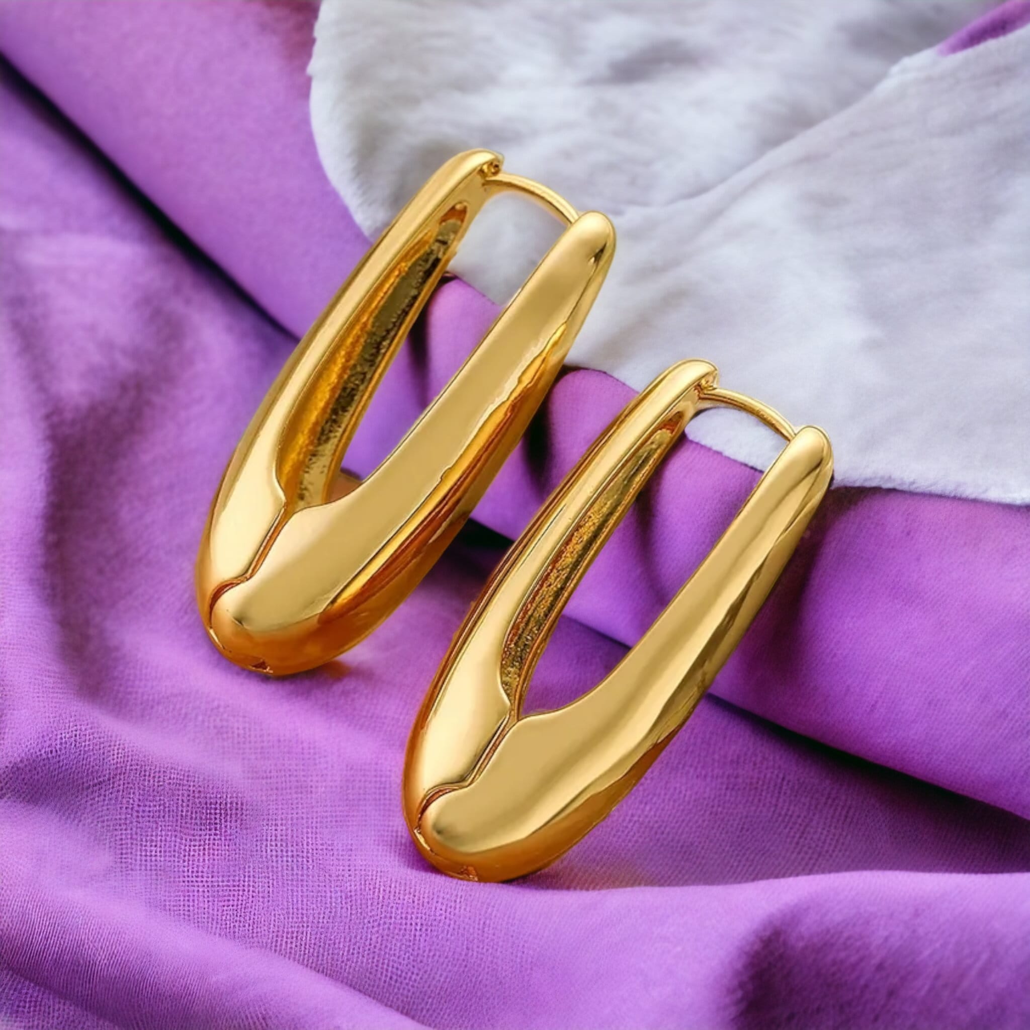 Large Plain U Shape Oval Geometric Minimalist Large Hoop Drop Earring