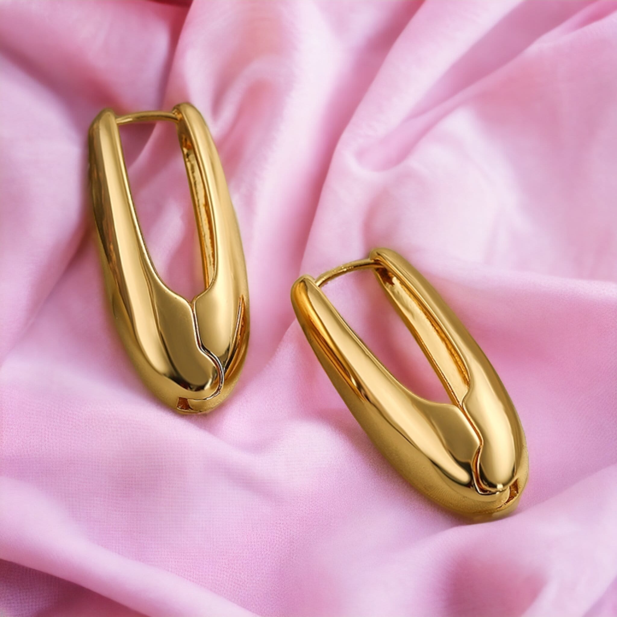 Large Plain U Shape Oval Geometric Minimalist Large Hoop Drop Earring