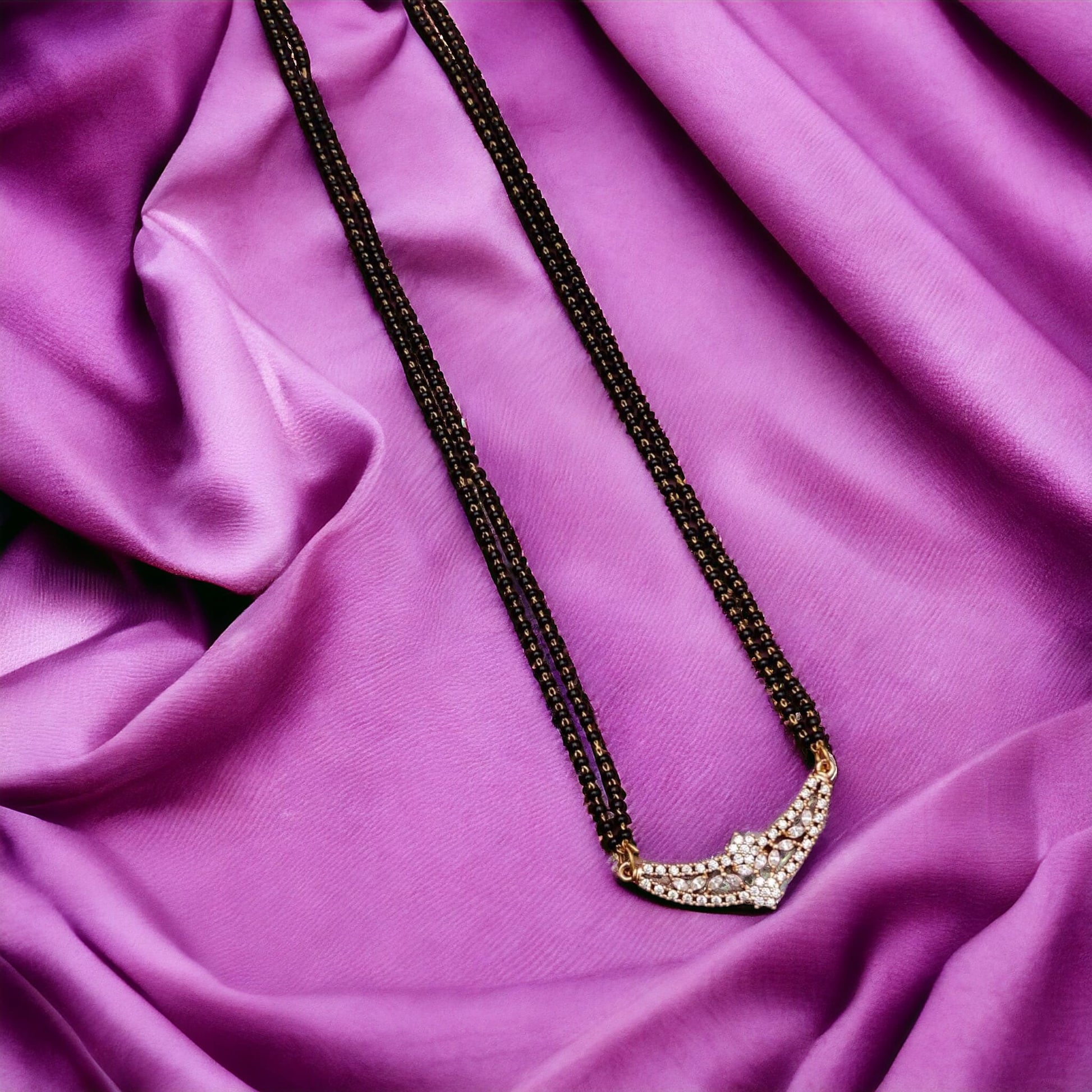 Indian Nazaria Zircon Dangle Mangalsutra Black Beads Long Temple Necklace