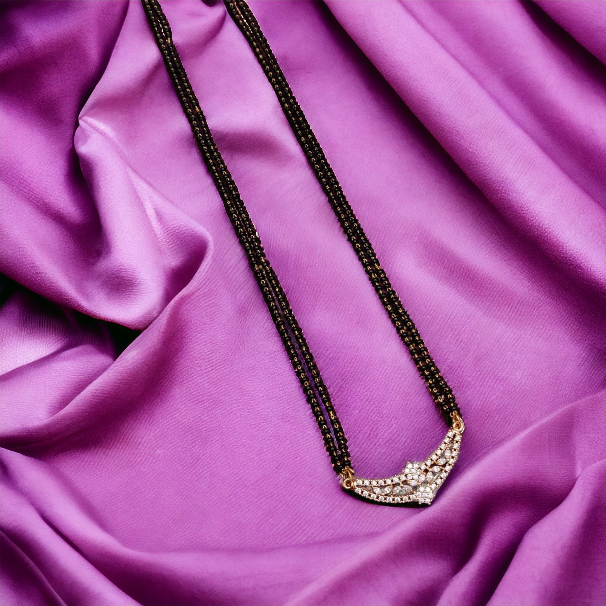 Indian Nazaria Zircon Dangle Mangalsutra Black Beads Long Temple Pendant Necklace