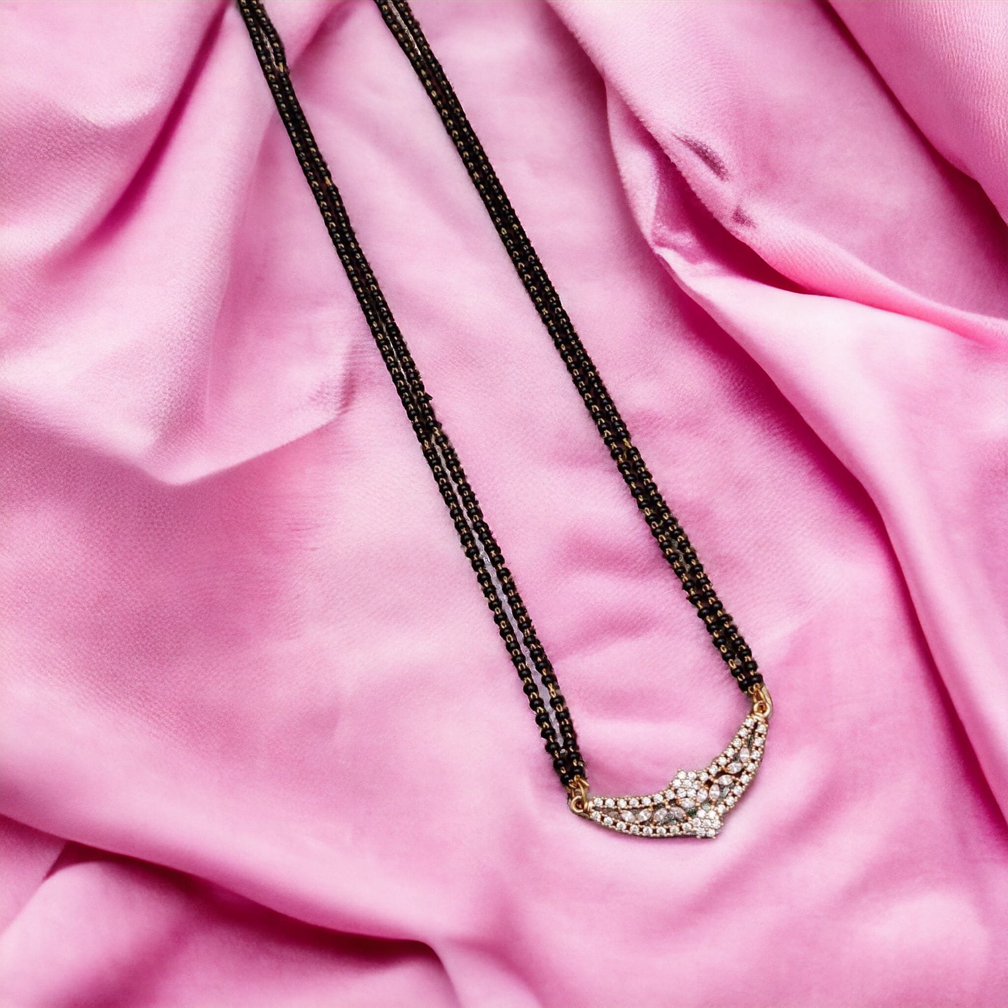 Indian Nazaria Zircon Dangle Mangalsutra Black Beads Long Temple Pendant Necklace